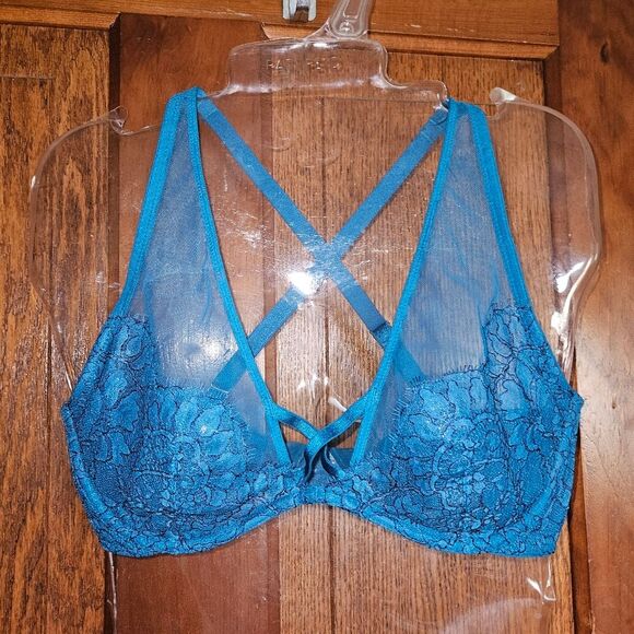 Victorias Secret  34D Blue  Criss Cross Bralette  No Padding  Sexy Support - Picture 1 of 8